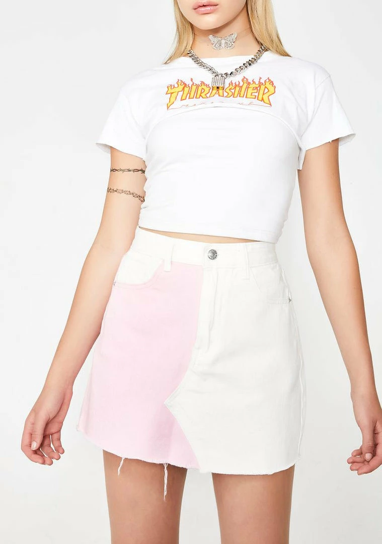 Momokrom Pink N' White Denim Skirt Bottoms 5 Momokrom Pink N' White Denim Skirt Bottoms