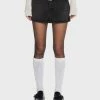 Momokrom Black Mid Rise Mini Belted Denim Skirt Mini Skirt