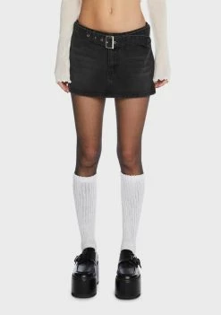Momokrom Shop 39 Momokrom Black Mid Rise Mini Belted Denim Skirt Mini Skirt