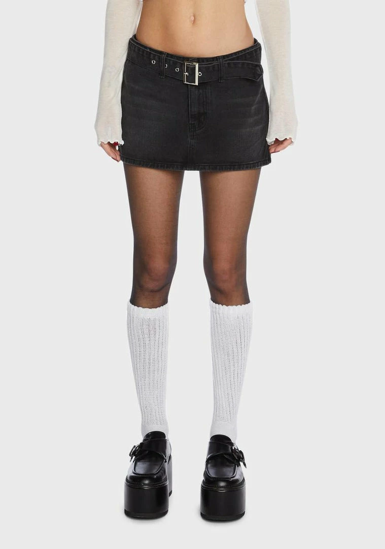 Momokrom Black Mid Rise Mini Belted Denim Skirt Mini Skirt 3 Momokrom Black Mid Rise Mini Belted Denim Skirt Mini Skirt