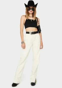 Momokrom Bottoms Off White Wide Leg Split Hem Jeans