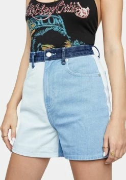 Momokrom High Rise Two Tone Denim Shorts