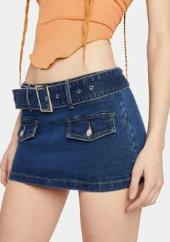 Momokrom Low Rise Belted Denim Cargo Mini Skirt