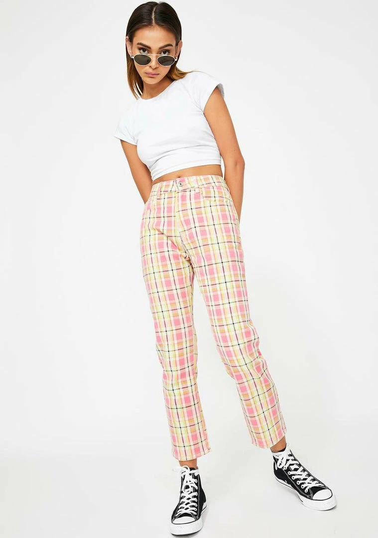 Momokrom Pink Checkered Jeans Bottoms 5 Momokrom Pink Checkered Jeans Bottoms