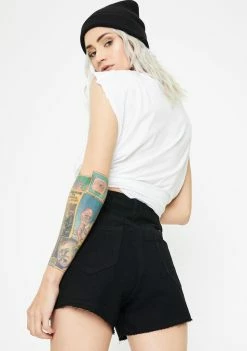 Momokrom Washed Roll Hem Denim Shorts