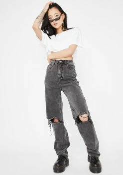 Momokrom Washed Straight Leg Distressed Jeans Bottoms 8 Momokrom Washed Straight Leg Distressed Jeans Bottoms