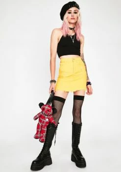 Momokrom Yellow Distressed Denim Mini Skirt Bottoms