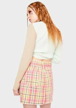 Momokrom Pink Plaid Denim Mini Skirt
