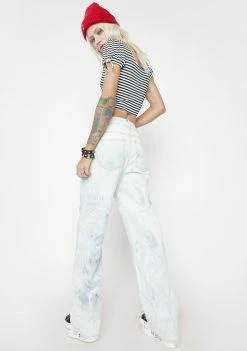 Momokrom Bottoms Faded Blue Tie Dye Raw Edge Jeans