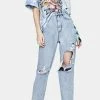 Momokrom Light Wash Distressed High Waist Boyfriend Jeans Bottoms