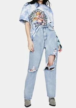 Momokrom Light Wash Distressed High Waist Boyfriend Jeans Bottoms