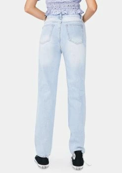 Momokrom Light Wash Straight Leg Denim Jeans Bottoms