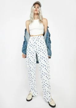 Momokrom Floral Straight Leg Long Denim Jeans Boyfriend Jeans