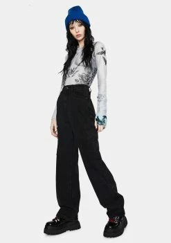 Momokrom Washed Black Wide Leg Cargo Jeans Bottoms