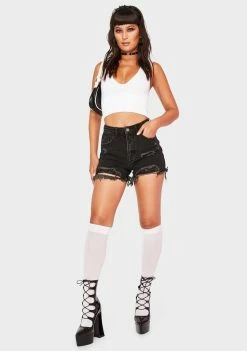 Momokrom Black Washed Distressed Denim Shorts