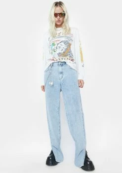 Momokrom Light Wash Split Hem Jeans Bottoms