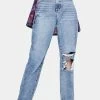 Momokrom Split Hem Light Wash Straight Leg Jeans Bottoms