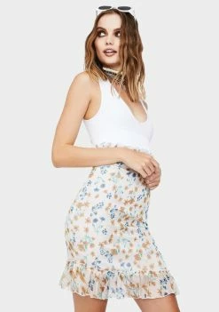 Momokrom Ivory Floral Ruffle Mini Skirt Bottoms