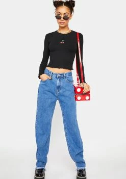Momokrom Long Straight Leg Jeans With Raw Hem High Waisted Jeans