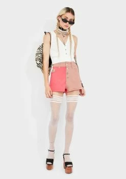 Momokrom Nude Colorblock Denim Shorts