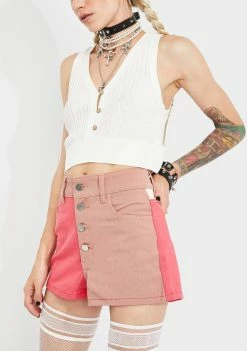 Momokrom Nude Colorblock Denim Shorts