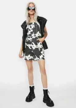 Momokrom Jumpsuits & Rompers Cow Print Loose Fit Shortalls