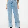 Momokrom Patchwork Cuff Long Denim Jeans Bottoms