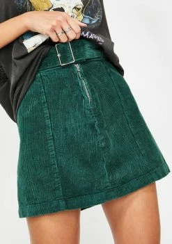 Momokrom Bottoms Emerald Corduroy Belted Mini Skirt