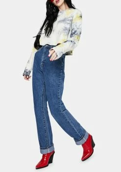 Momokrom Dark Wash Extra Long Straight Jeans Bottoms