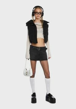 Momokrom Black Mid Rise Mini Belted Denim Skirt Mini Skirt 8 Momokrom Black Mid Rise Mini Belted Denim Skirt Mini Skirt