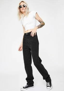 Momokrom Bottoms Washed Black Extra Long Straight Leg Jeans