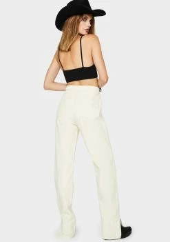 Momokrom Bottoms Off White Wide Leg Split Hem Jeans