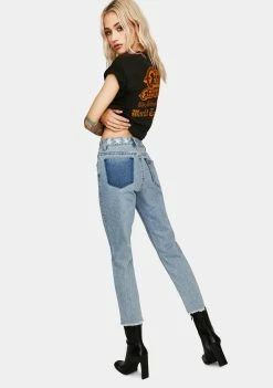 Momokrom Mid Wash High Rise Mom Jeans Bottoms