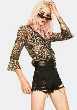 Momokrom Tops Leopard Ruffle Wrap Top