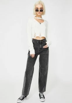 Momokrom Dark High-Waisted Mom Jeans Bottoms
