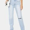 Momokrom Light Wash Straight Leg Denim Jeans Bottoms