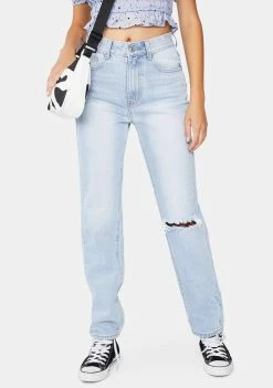 Momokrom Light Wash Straight Leg Denim Jeans Bottoms