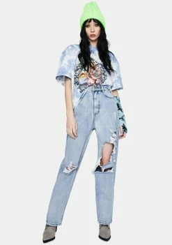 Momokrom Light Wash Distressed High Waist Boyfriend Jeans Bottoms