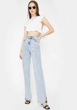 Momokrom Side Slit Hem Bleach Wash Jeans Bottoms
