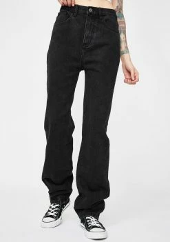 Momokrom Bottoms Washed Black Extra Long Straight Leg Jeans