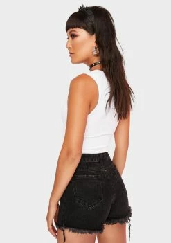Momokrom Black Washed Distressed Denim Shorts
