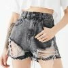 Momokrom Bottoms Washed Raw Hem Denim Shorts