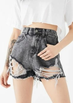 Momokrom Bottoms Washed Raw Hem Denim Shorts