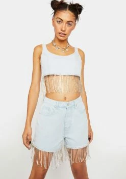 Momokrom Bottoms Denim Shorts With Diamante Fringe