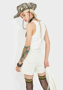 Momokrom Ecru Rolled Hem Denim Shorts