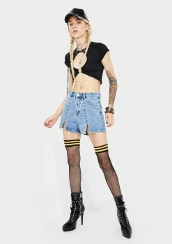 Momokrom Vintage Wash Split Hem Denim Shorts