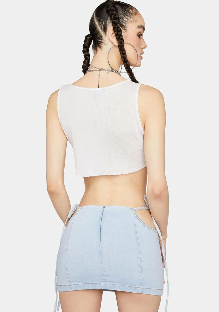 Momokrom Denim Mid Rise Cut-Out Tie Mini Skirt 6 Momokrom Denim Mid Rise Cut-Out Tie Mini Skirt