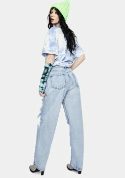 Momokrom Light Wash Distressed High Waist Boyfriend Jeans Bottoms