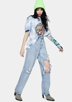 Momokrom Light Wash Distressed High Waist Boyfriend Jeans Bottoms