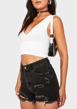 Momokrom Black Washed Distressed Denim Shorts